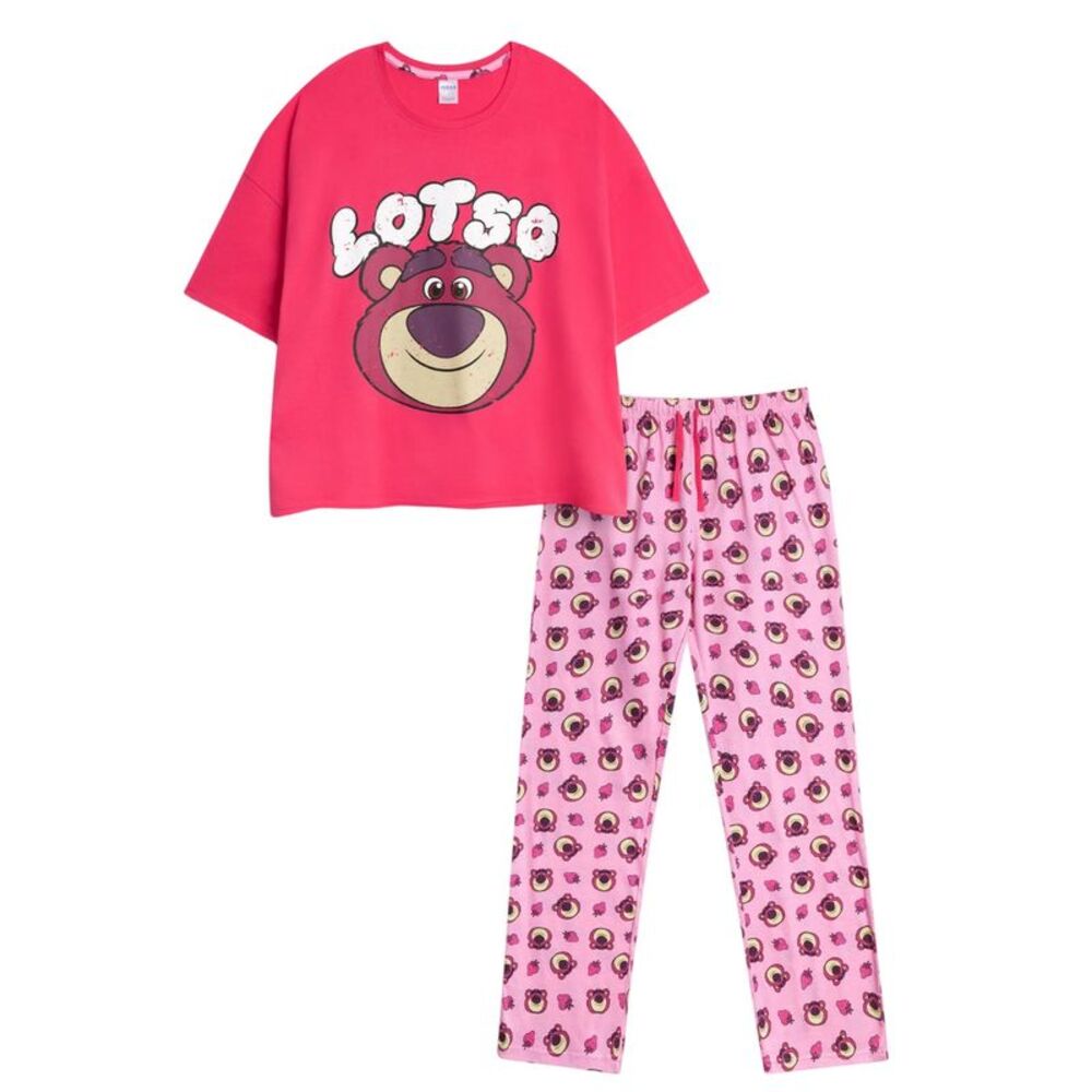 Toy Story Womens/Ladies Lotso Face Short-Sleeved Long Pyjama Set / Pink/Red